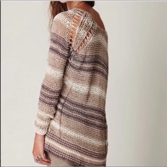 Free People🔥SALE🔥tan, cream and taupe stripe sweater Sm - Picture 3 of 10